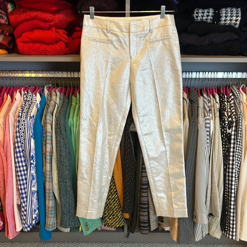 Club Monaco shimmery cream/silver print 4 pocket trouser size 4